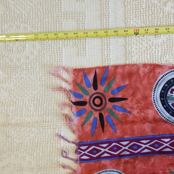 Gorgeous Orange Blue Aztec Beachy Fringed Scarf Wrap - Picture 5 of 7